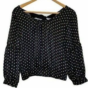 NWT OLM Black & Pink Polka Dot Cropped Blouse   Size L